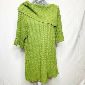 New Directions Knit Sweater L Green Cowl Neck Roll